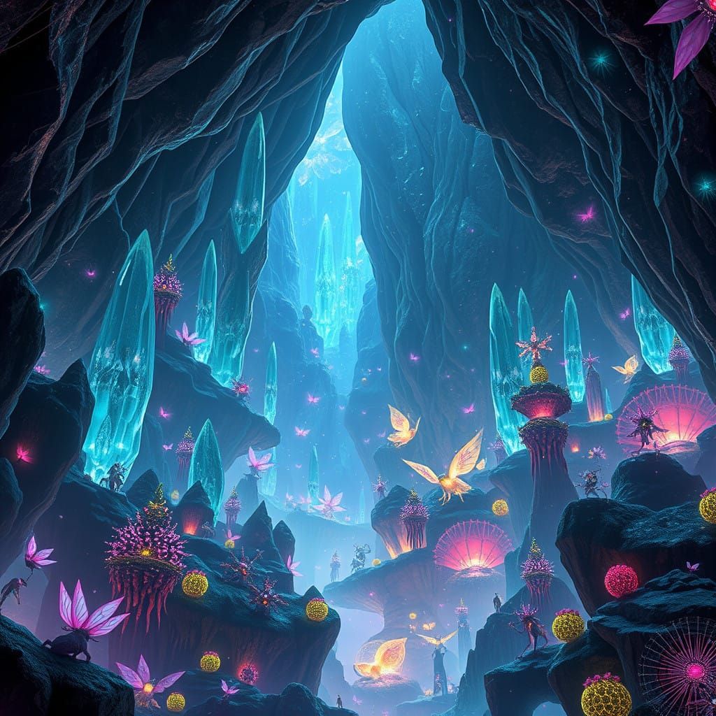Luminous Underground Civilization Thrives in Crystal Caverns