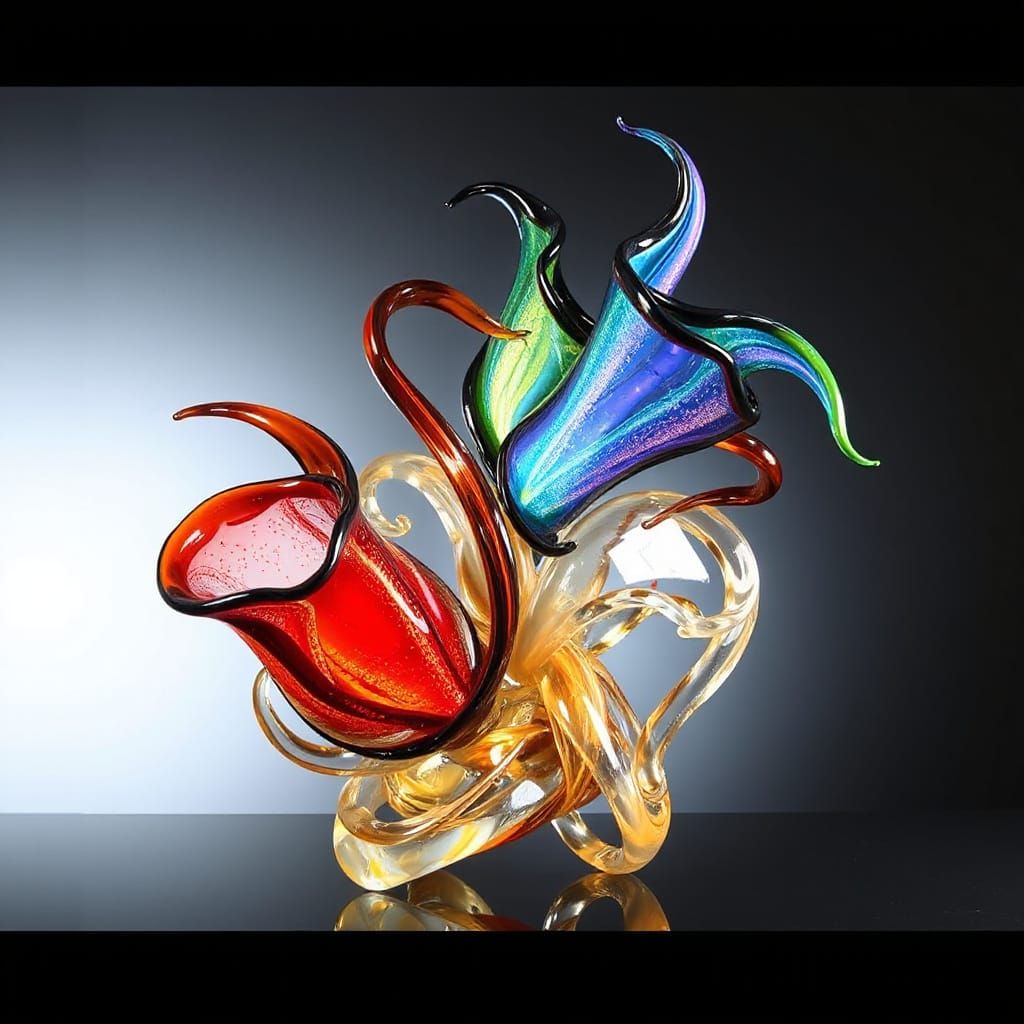 Iridescent Dichroic Glass Sculpture with Holographic Pattern...