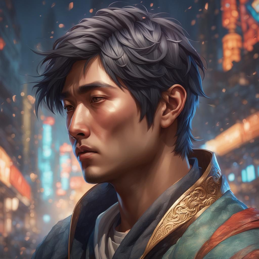 Detailed Portrait of Young Asian Man