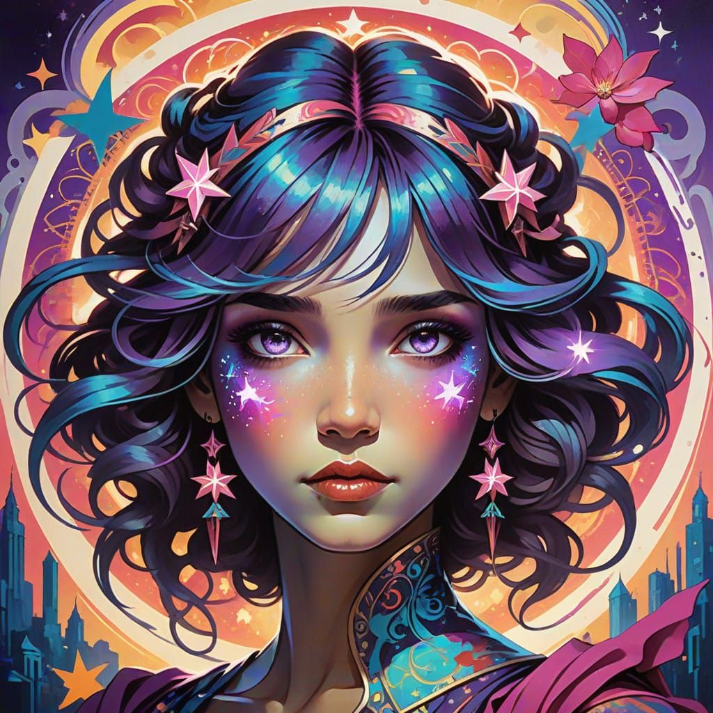 Ethereal Goddess Radiates Colorful Luminescence with Iridesc...