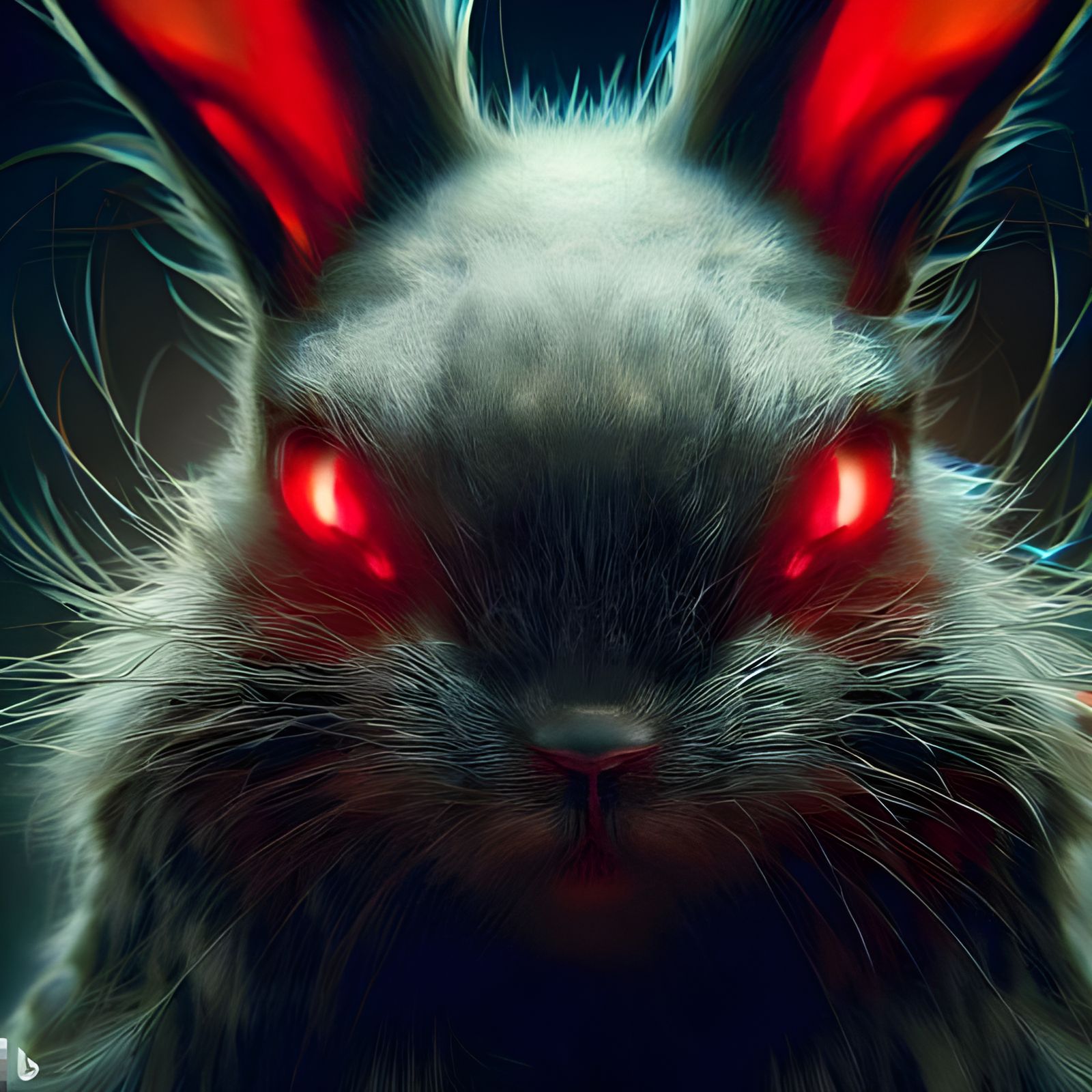 Deadly Fluffy Rabbit with Glowing Red Eyes