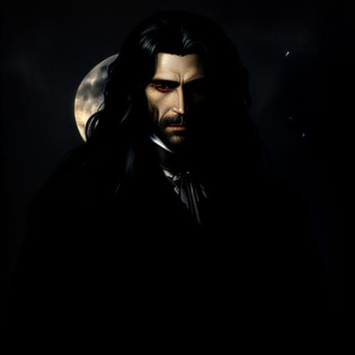 Baroque Noir Vampire in Moonlight Oil Painting