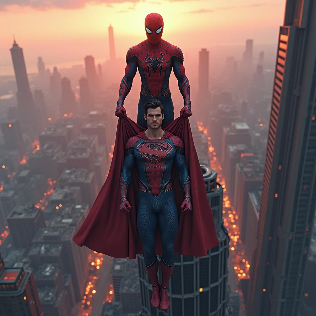 Spiderman Victorious Over Superman: Fantasy Concept Art