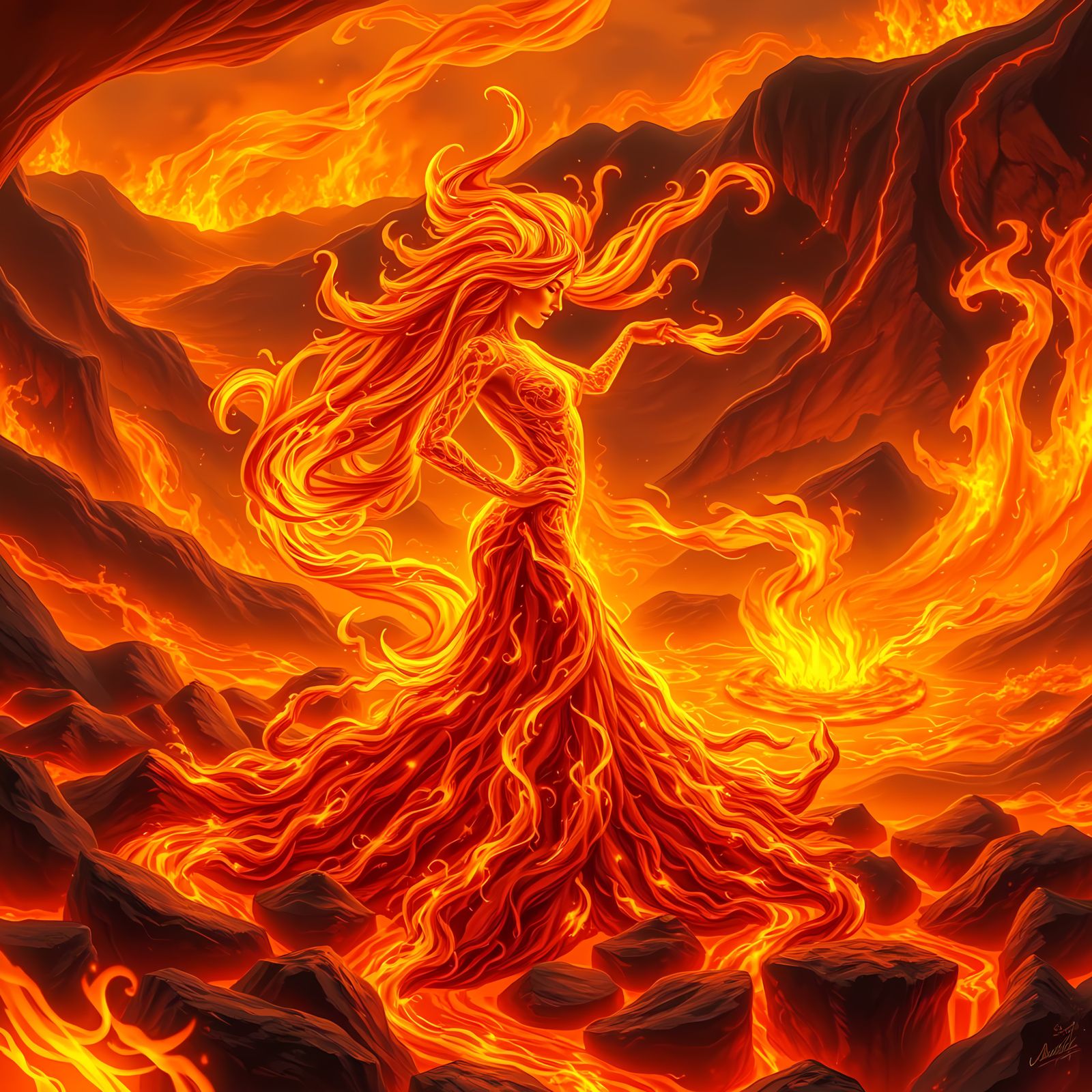 Fire Elementals Dancing in Lava World
