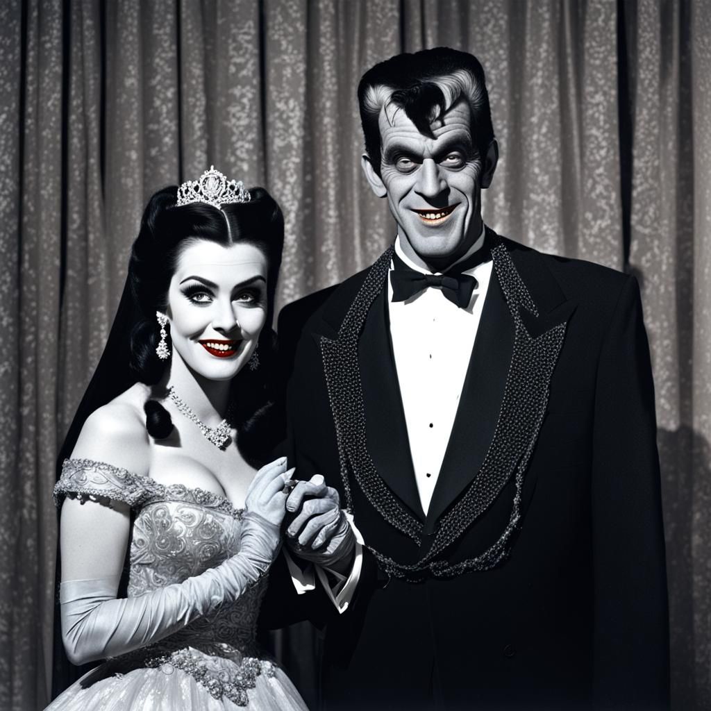 Sinister Teen Lily and Herman Munster at Prom