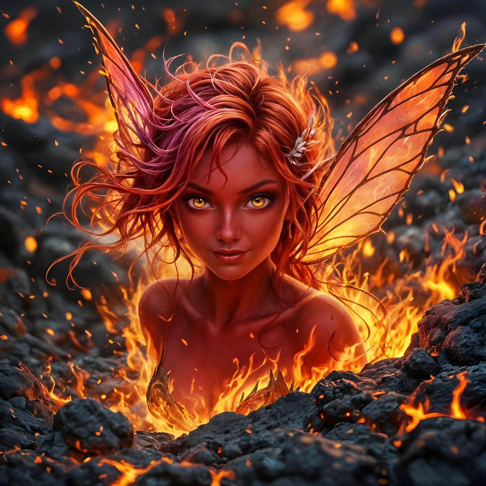 Fiery Lava Fairy Emerges from Volcano