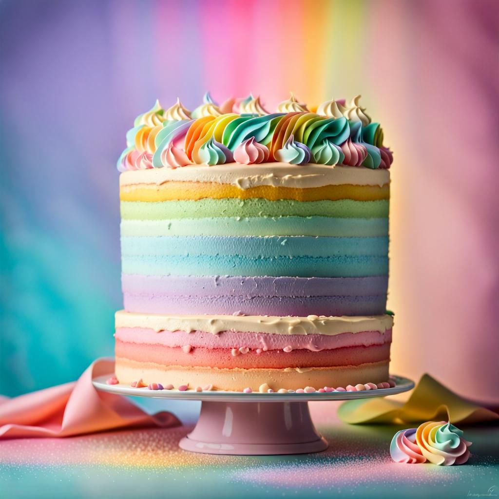 Delicious Rainbow Cake with Pastel Buttercream Frosting