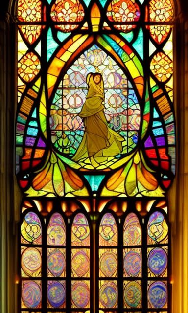 Medieval Stained Glass Window in Art Nouveau Style