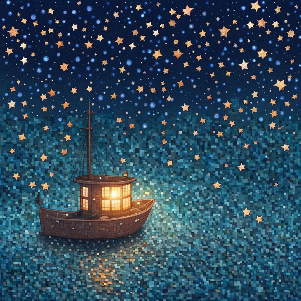 Fallen Stars at Sea Bottom in Mosaic Style
