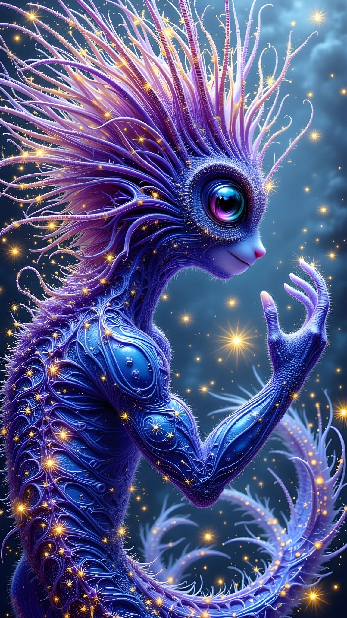 Merman in Triadic Colors with Intricate Spines