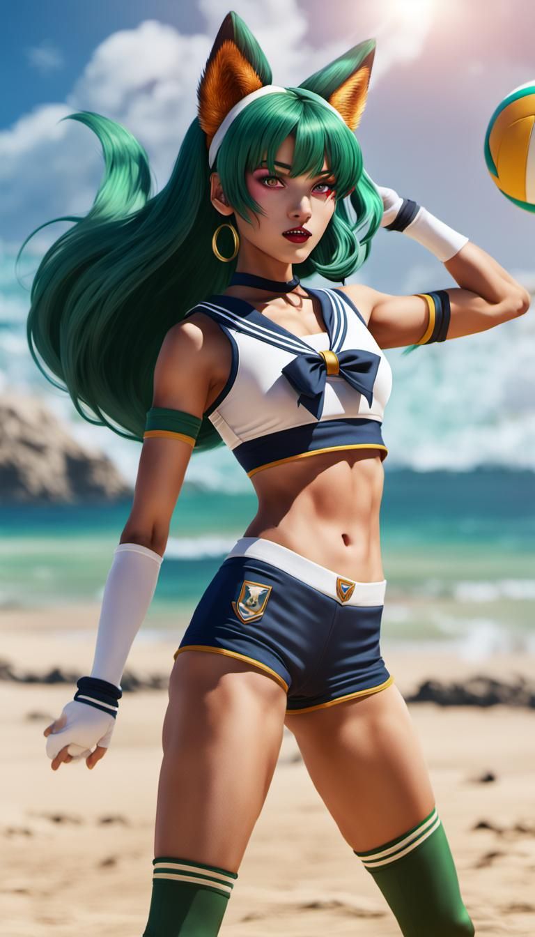 Sailor Pluto Kitsune playing volleyball.