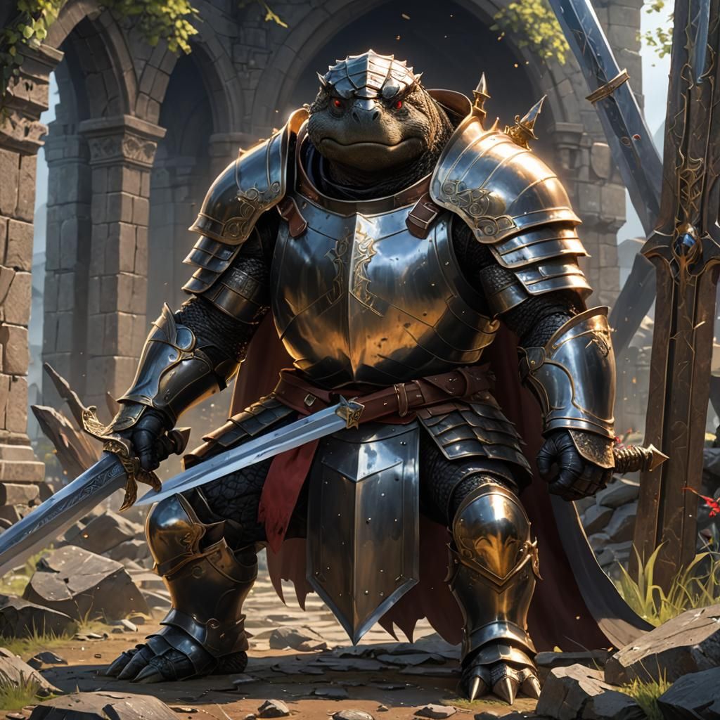 Sad Turtle Paladin in Black Knight Armor