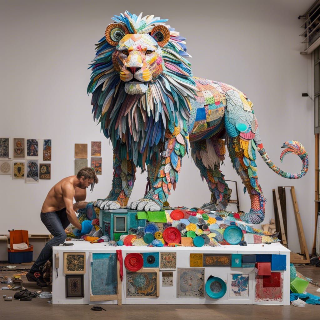 Recycled Plastic Lion Statue Digital Art