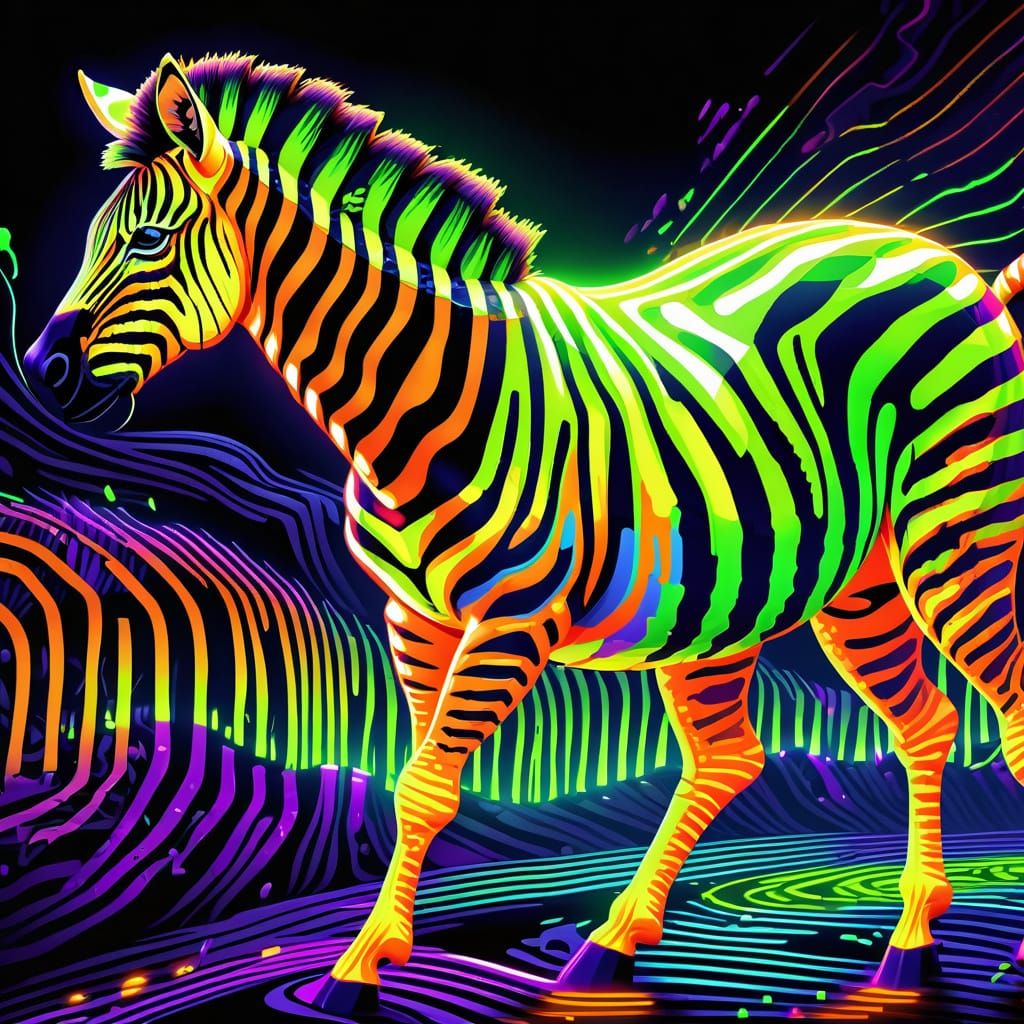 Neon Green and Orange Zebra Runs: Pixel Art