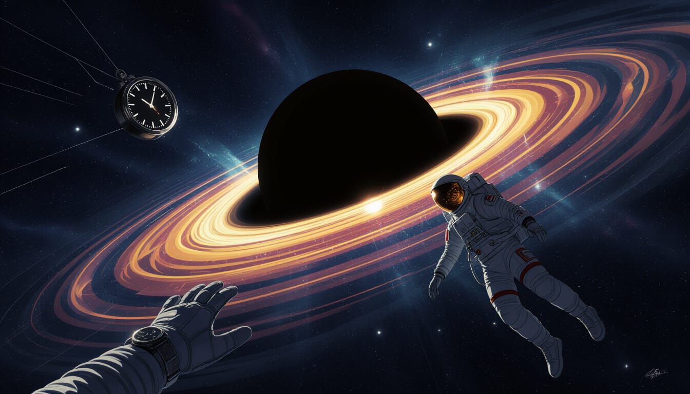 Astronaut Near Black Hole Warping Spacetime