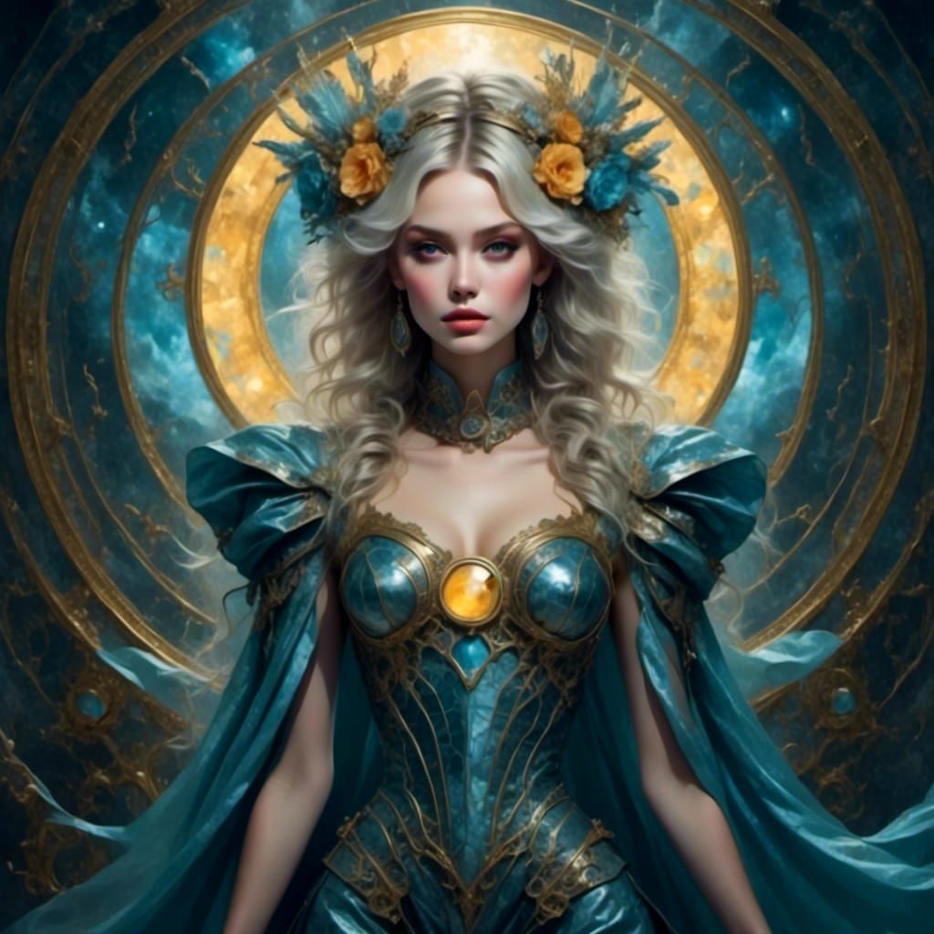 Fashion Couture Woman with Solar Halos in Watercolor