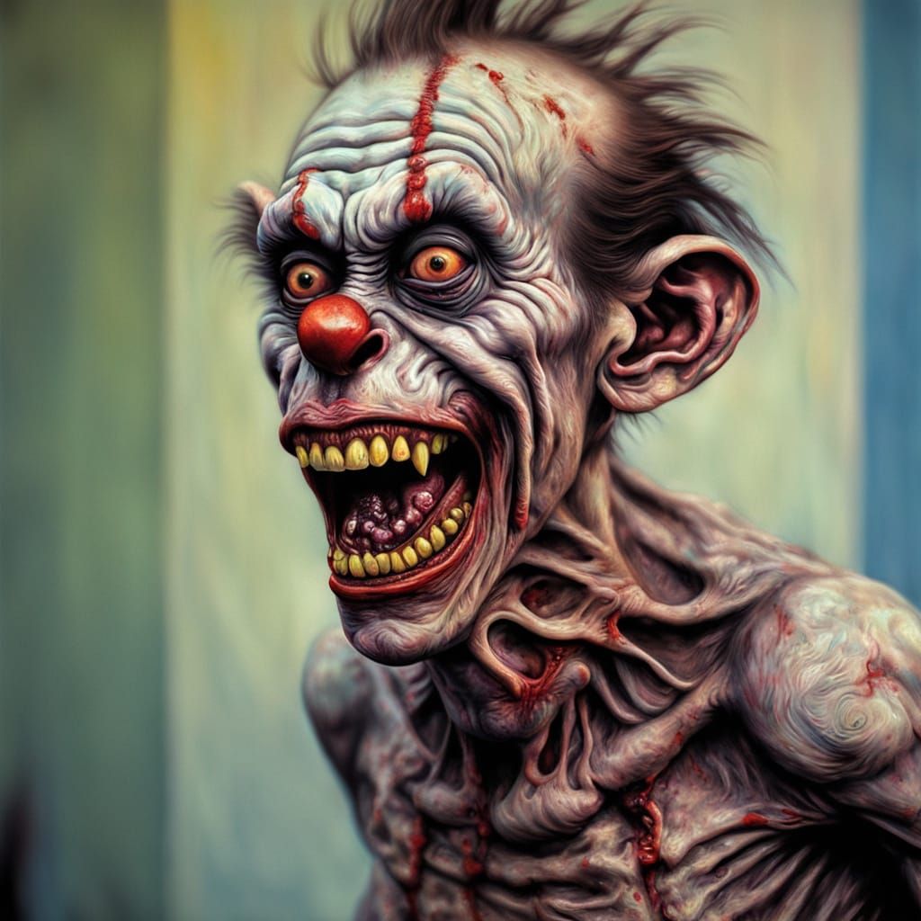 Disturbing Grinning Maniac in Hyperrealistic Oil Painting