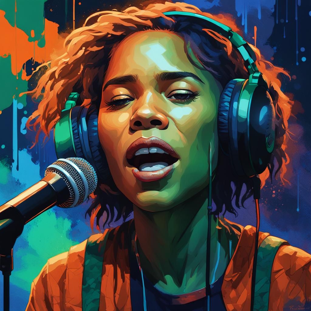 Girl Singing in Studio: Fantasy Concept Art