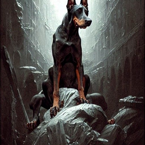 Doberman in Dark Horror Style