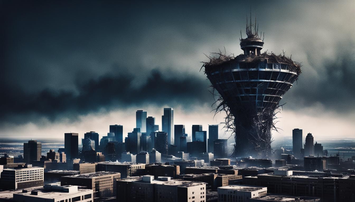 Post-Apocalyptic Calgary Skyline in Retrowave Style