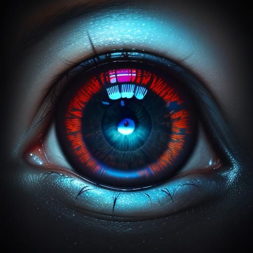 Dystopian Cityscape Reflected in Eye Pupil