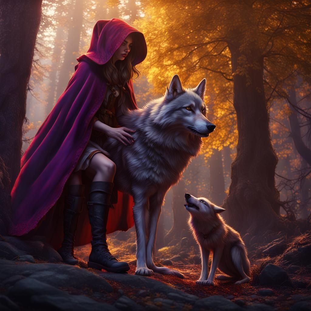 Red Riding Hood and Wolf: Dark Fantasy Masterpiece