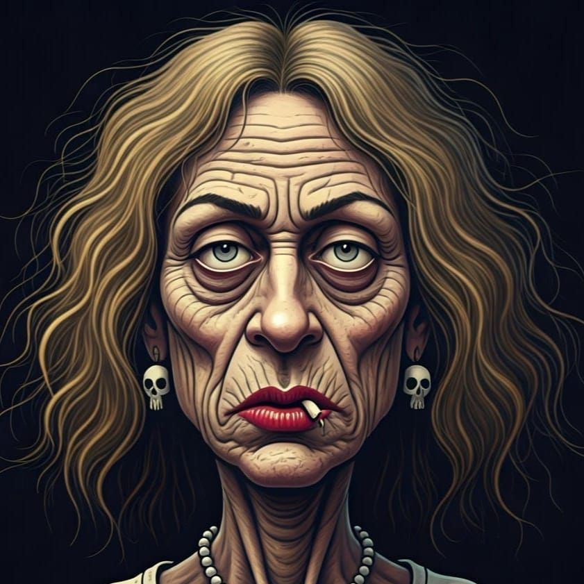 Grotesque Woman Portrait in Cartoon Style