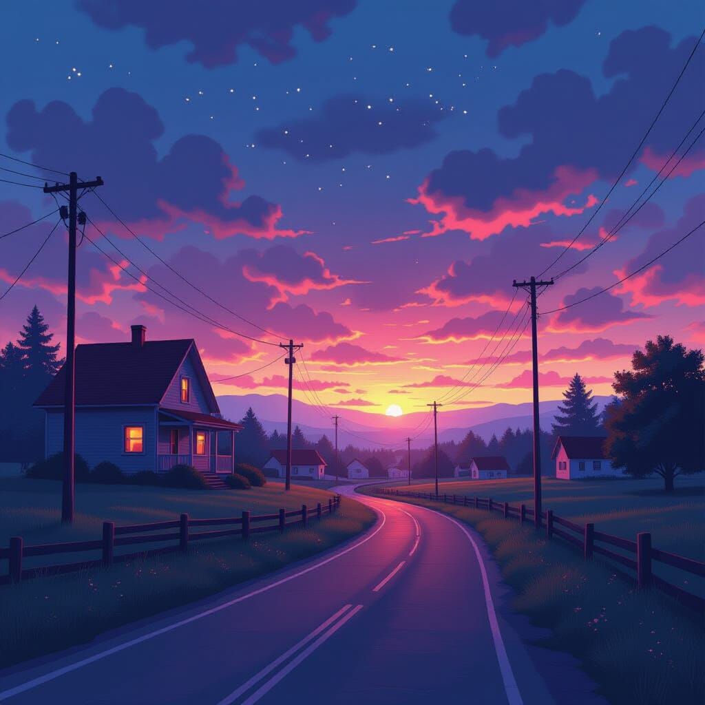 Vibrant Distorted Landscape with Shimmering Lights