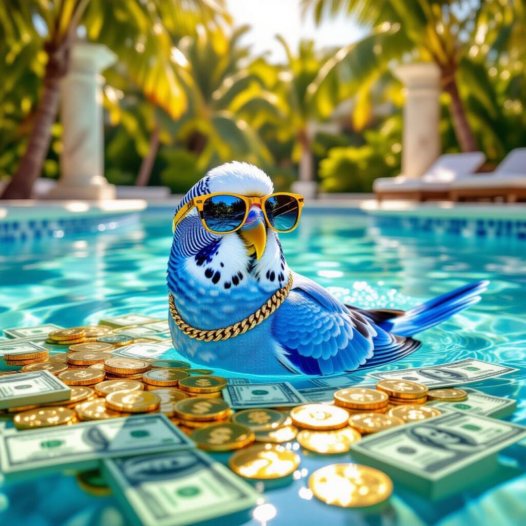 Budgie Living a Life of Luxury in Money Pool