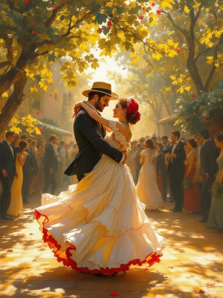 Romantic Afternoon Dance in a Sunlit Village Courtyard
