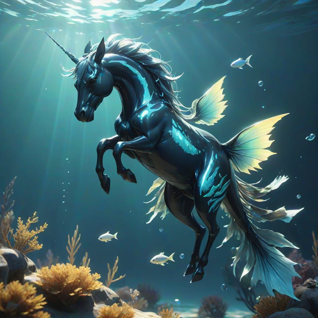 Anime-Style Sea Creature in Shimmering Water
