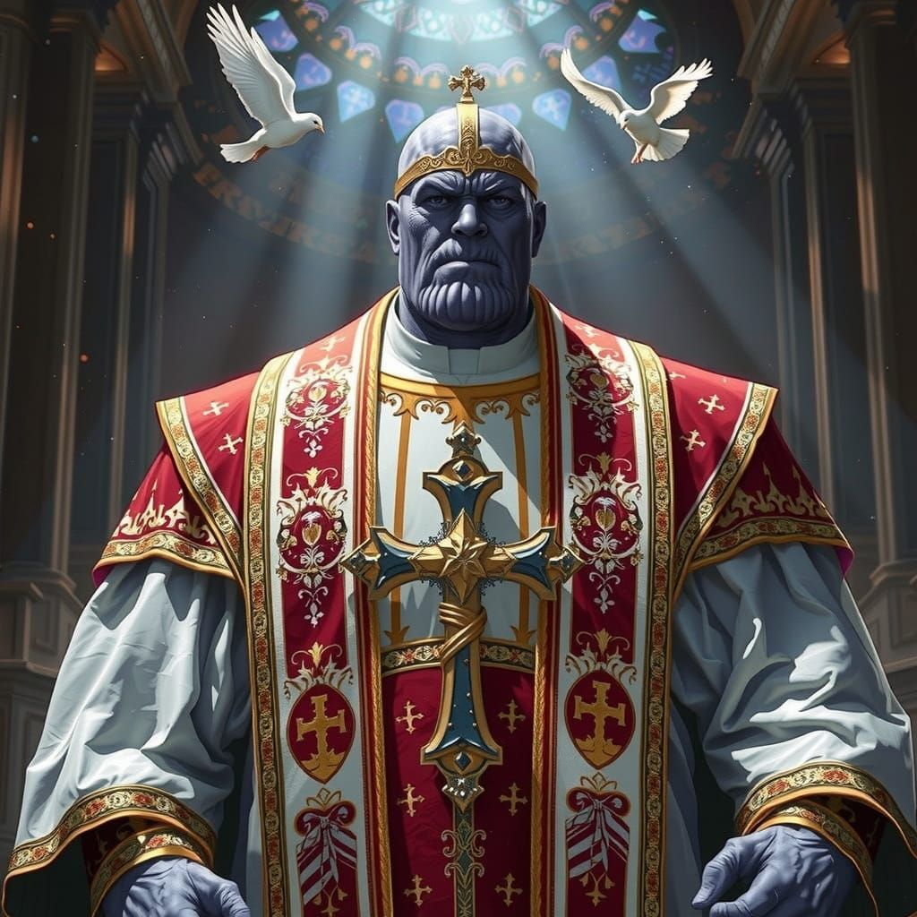 Thanos as Pope in Catholic Regalia