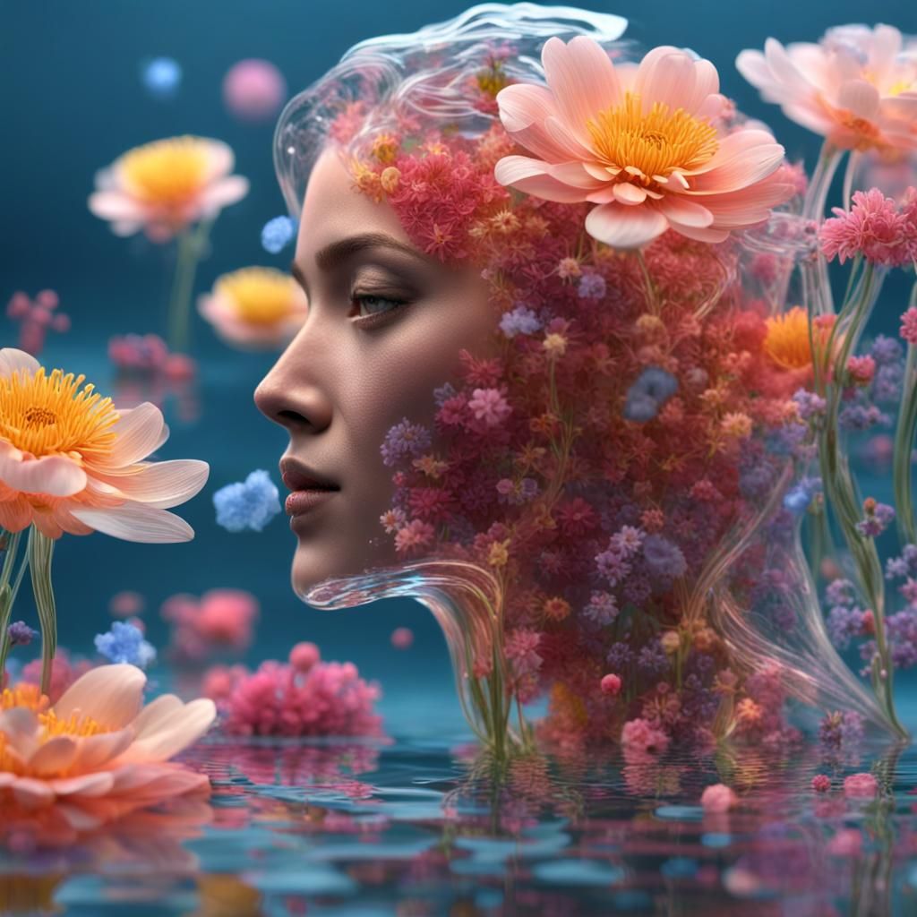 Ethereal Flower Woman on Water: Ultra-Realistic 8K