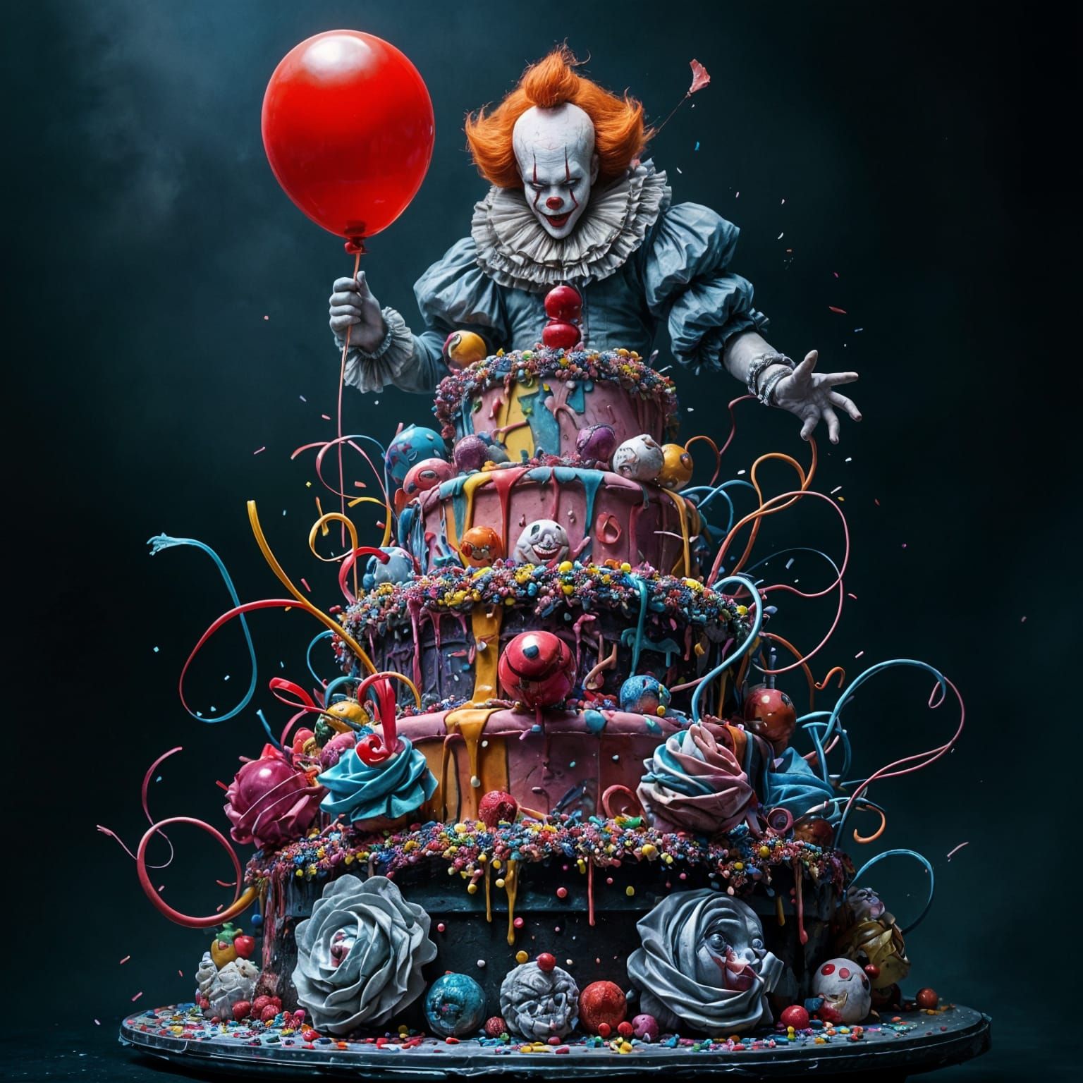 Scary Clown Pennywise Cake with Red Balloon