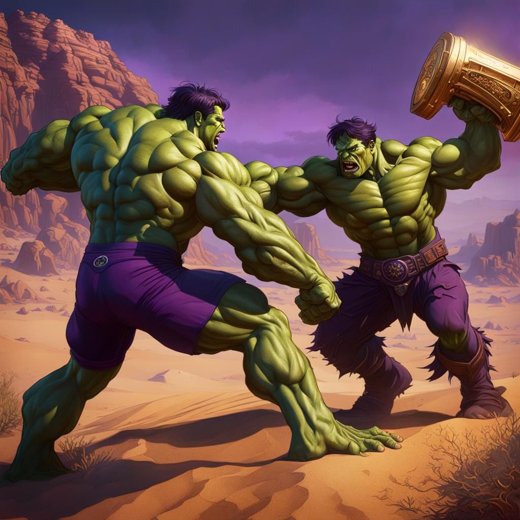 Hulk Battles in Desert Landscape: Dark Fantasy Art