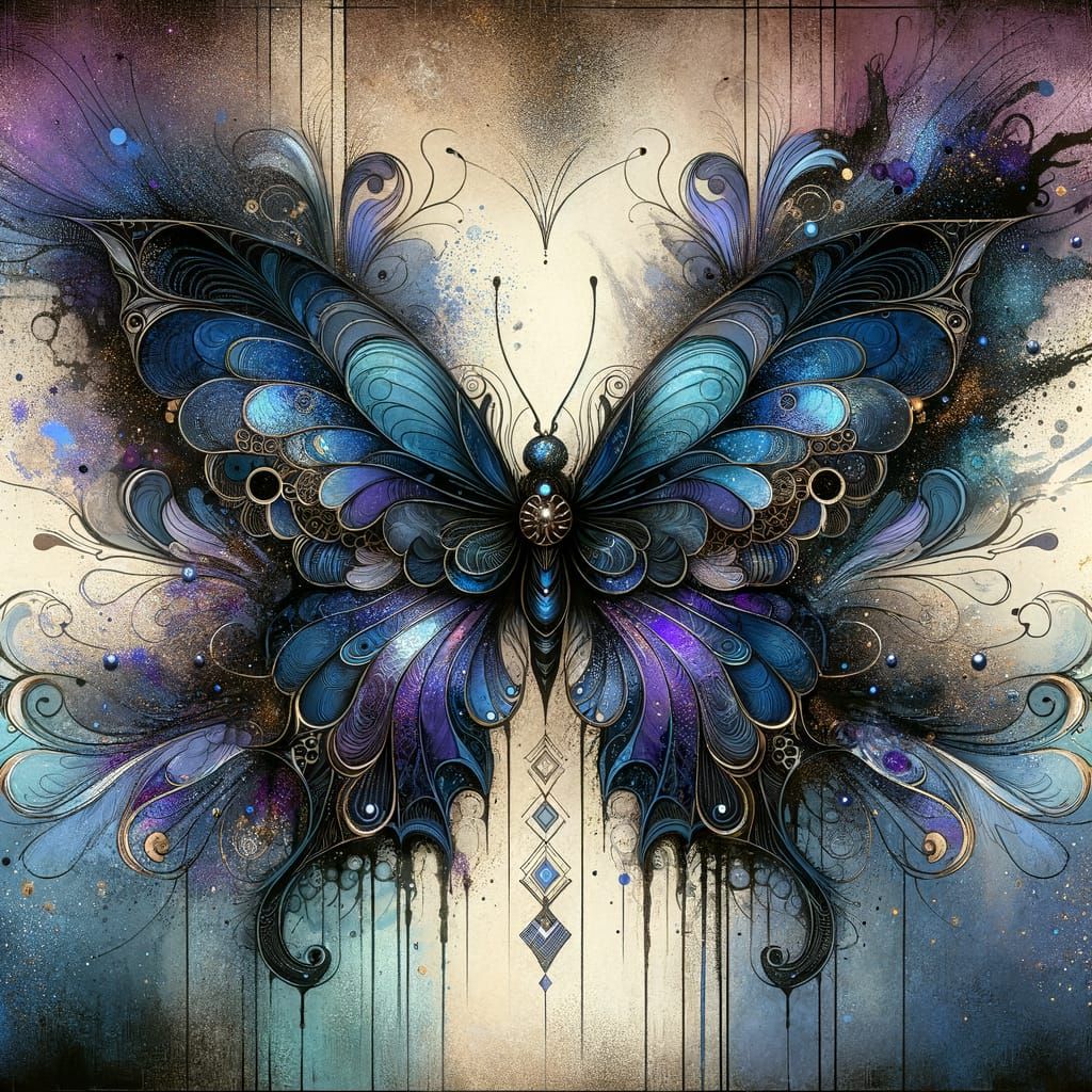 Art Deco Butterfly with Gothic Undertones in Watercolor Styl...