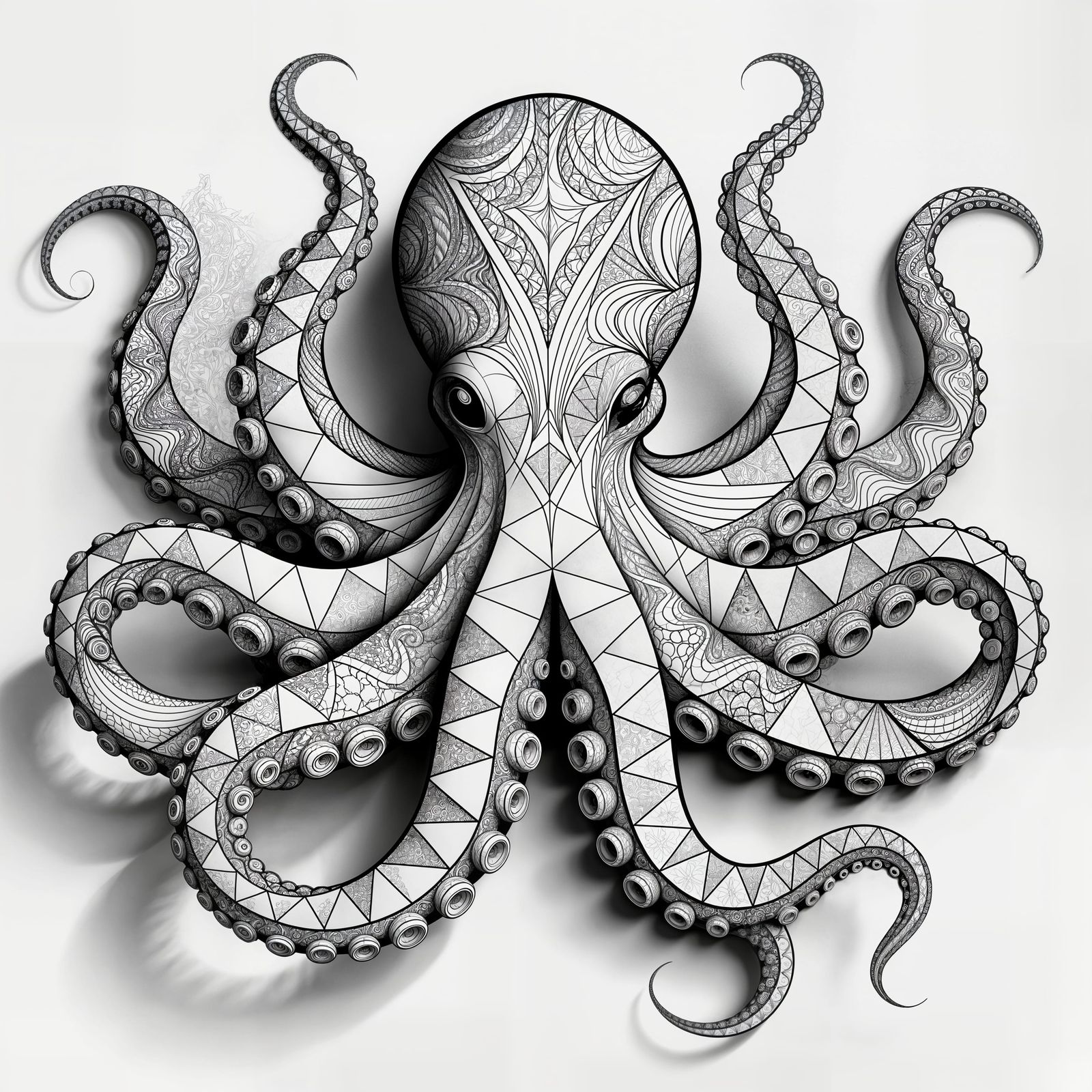 Kraken Coloring Page: Abstract Vector Fractal Art