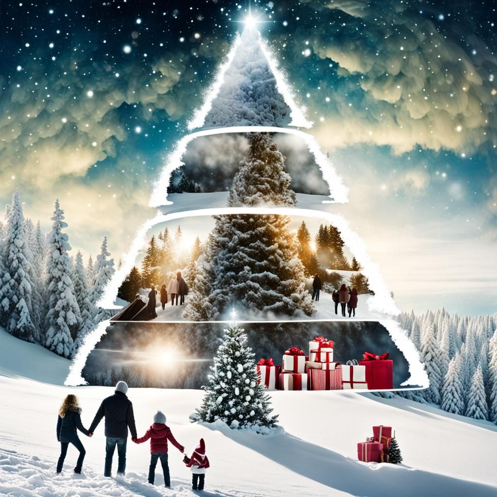 Surreal Christmas Double Exposure Portrait in Magic Realism