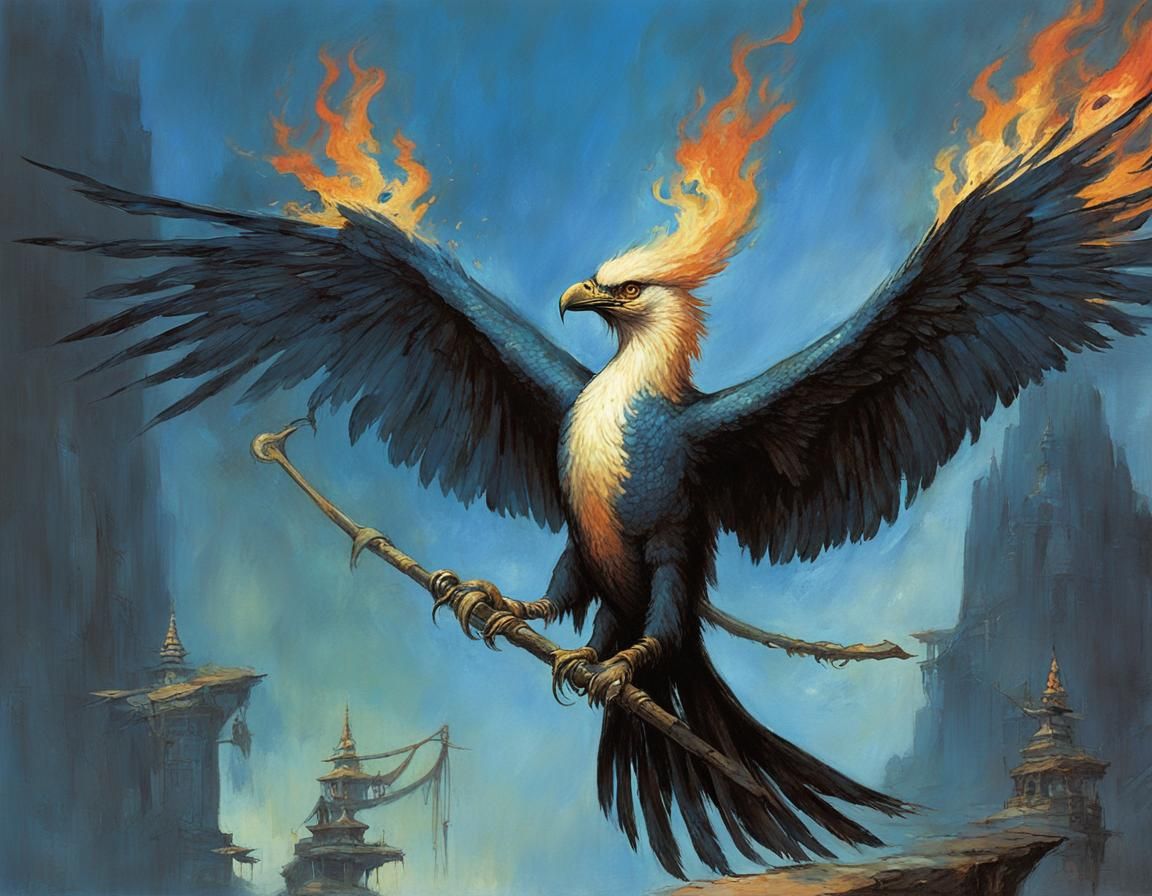 Flaming Firebird in Dark Fantasy Style
