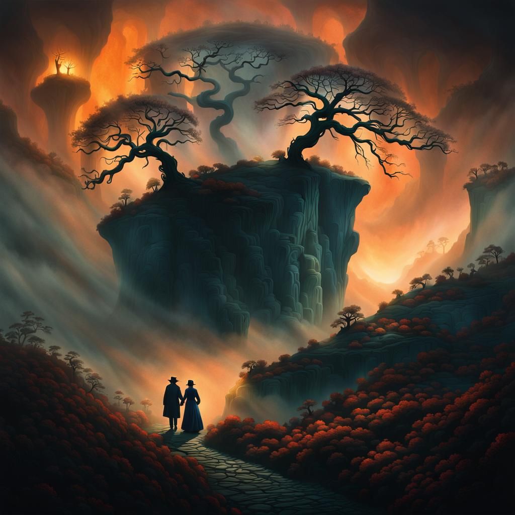 Ethereal Couple Floating in Dreamlike Realm