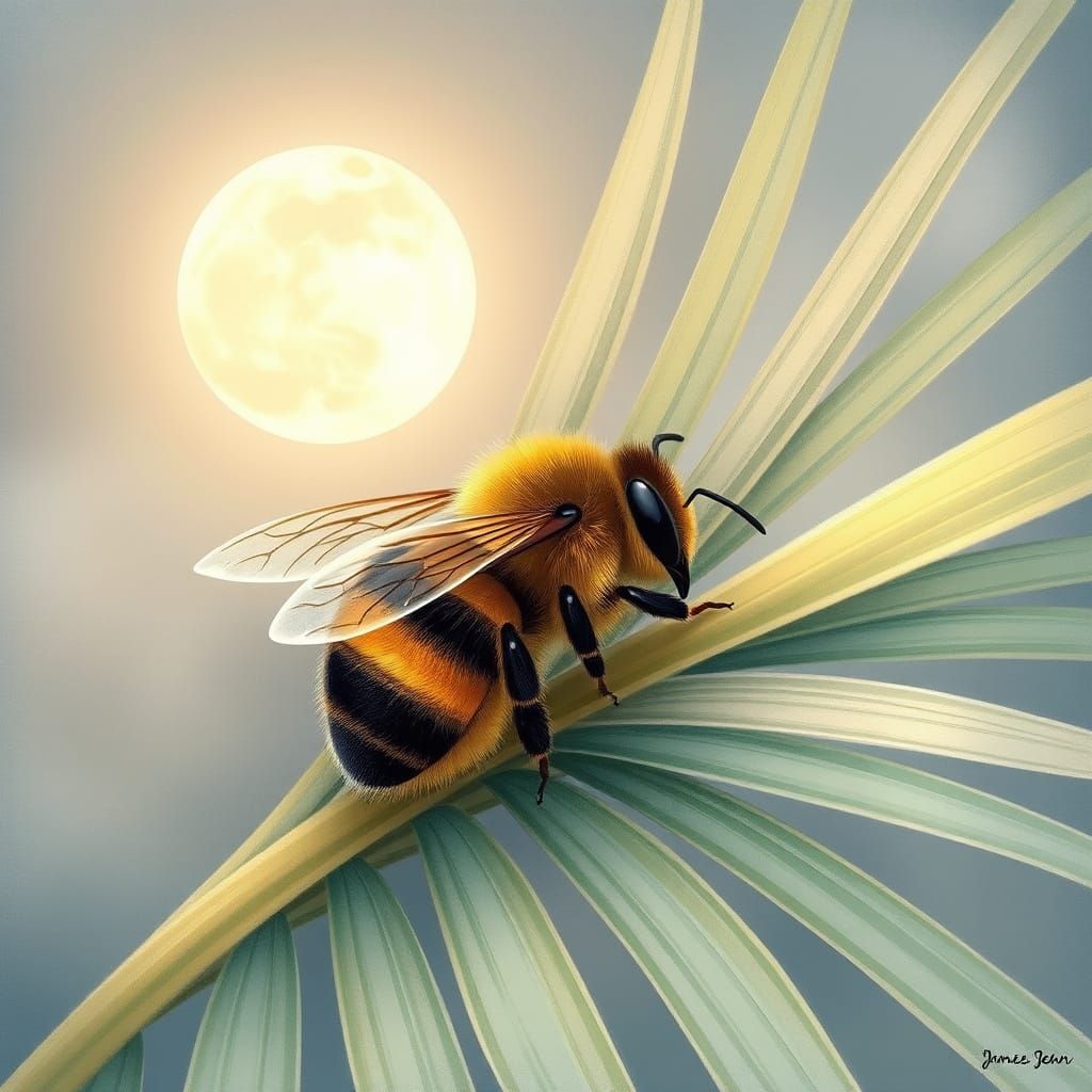 Bee Resting in Palm: Dreamy Pastel Illustration