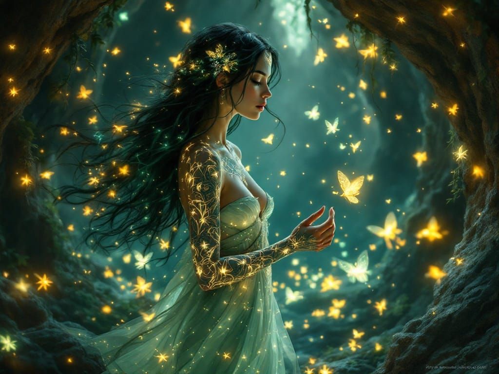 Ethereal Goddess in a Dreamlike Grotto