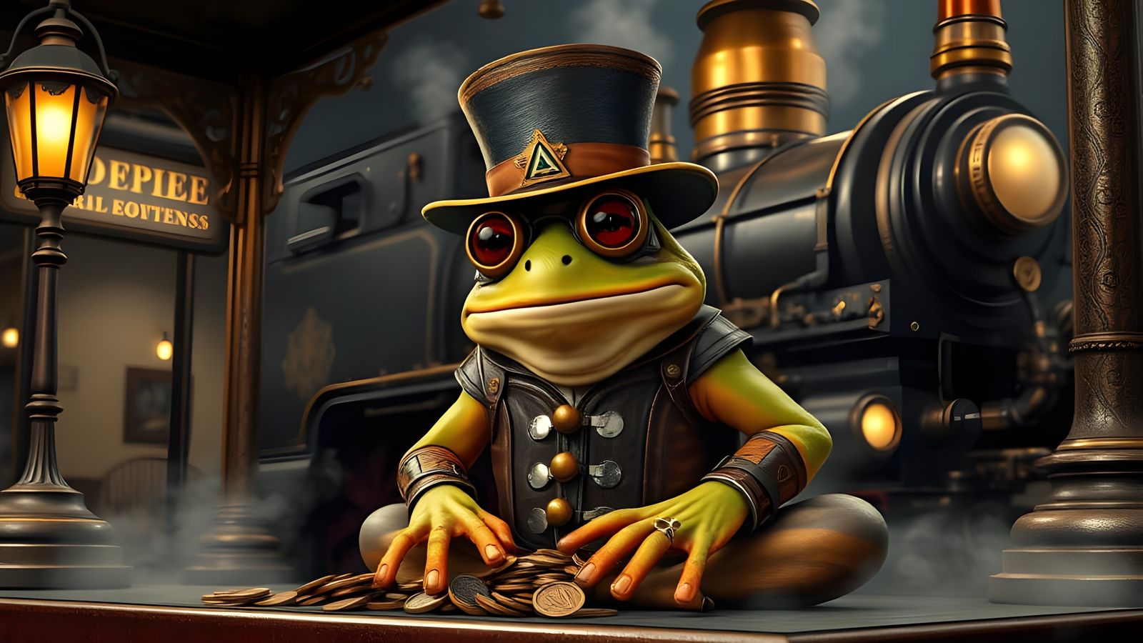 Steampunk Frog Plays at Vintage Bus Stop