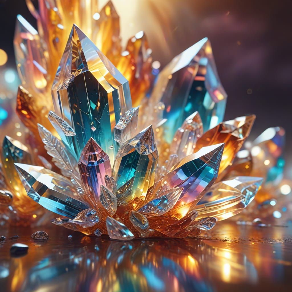 Intricate Glass and Crystal Sculptures in Oil Painting Style