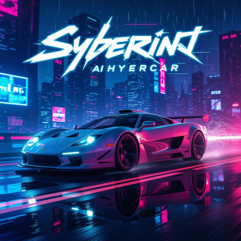 Futuristic AI Hypercar in Cyberpunk City