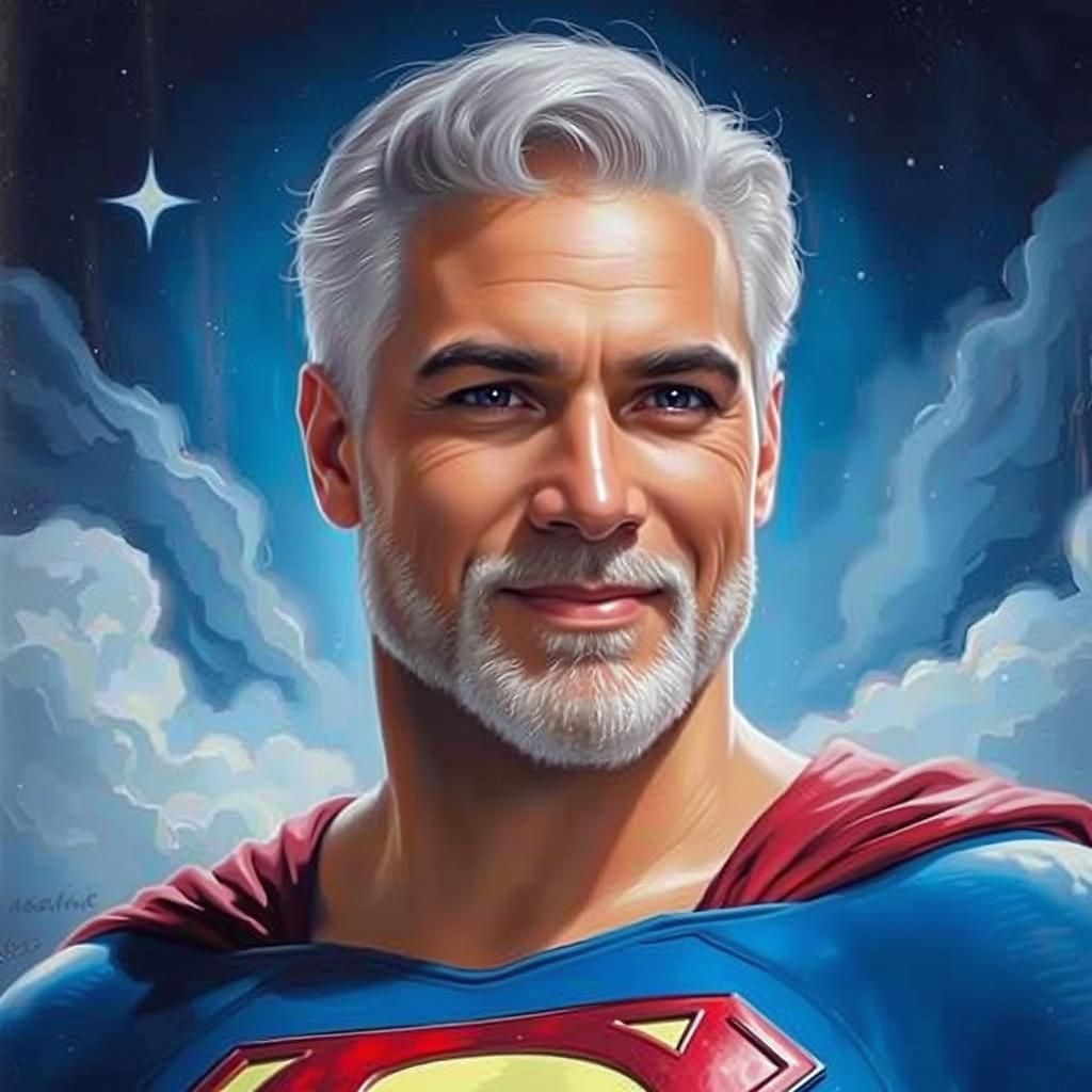 Silver-Haired Superman in Divine Light, as Impasto Painting