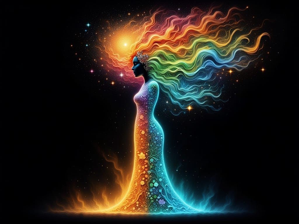 Elemental Woman with Luminous Mandalas