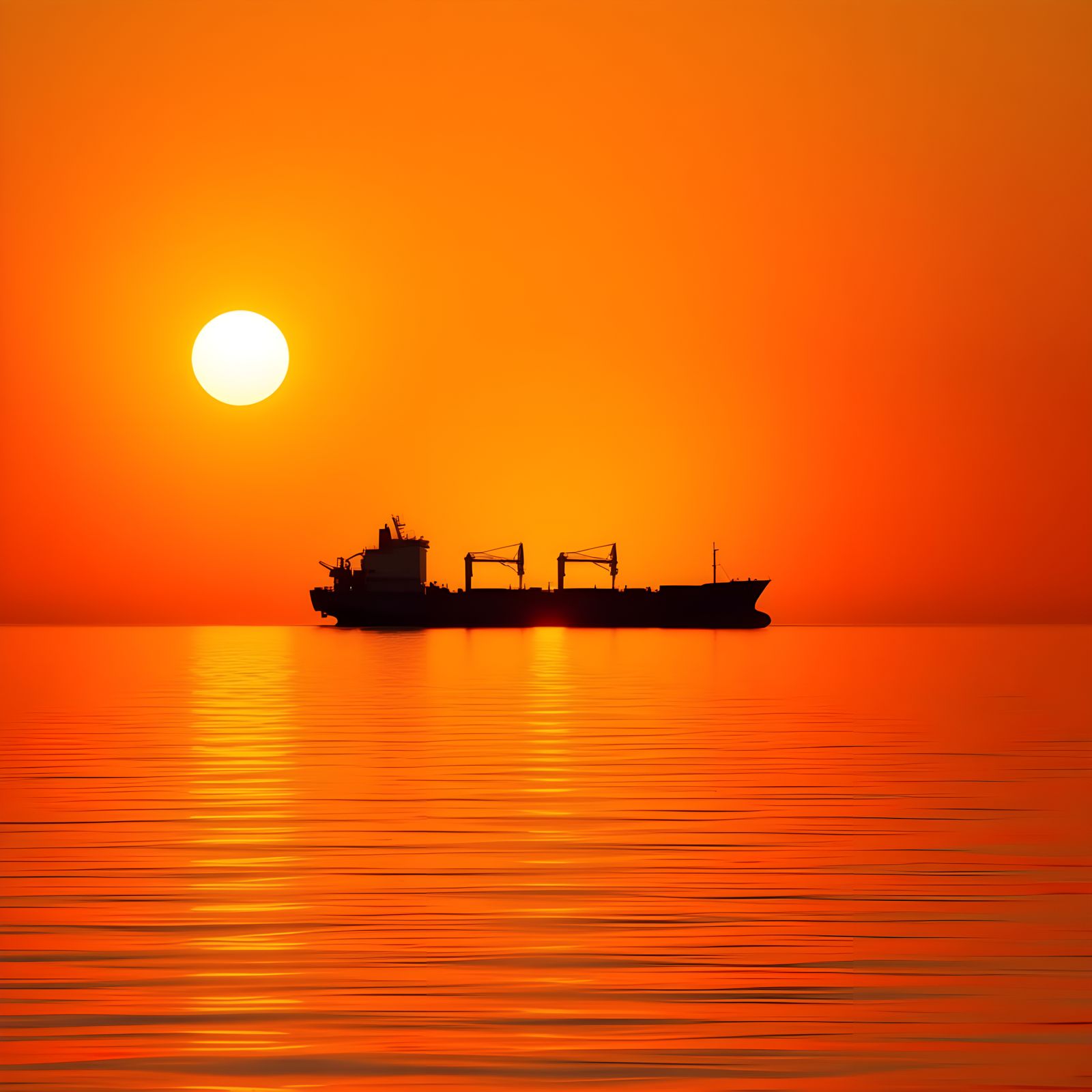 Sunrise Silhouette over Calm Waters in Vibrant Orange and Ye...