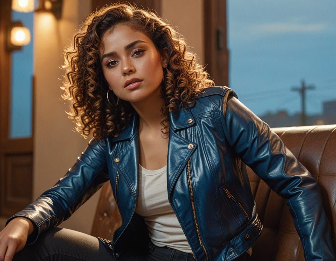 Curvy Mexican Woman in Golden Light, Hyper-Realistic Digital...