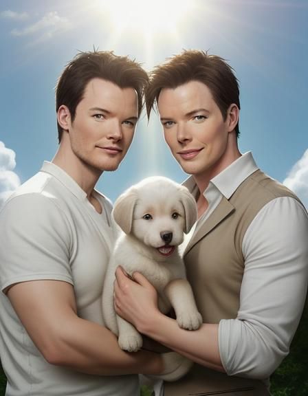 Men with Puppy in Divine Sunshine